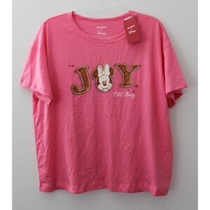 Old Navy Womens Disney Minnie Mouse Holiday Graphic T-shirt Pink Size L NWT